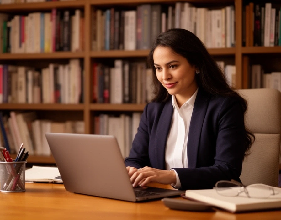 Dozentin beim Online-Unterricht für Textredaktion